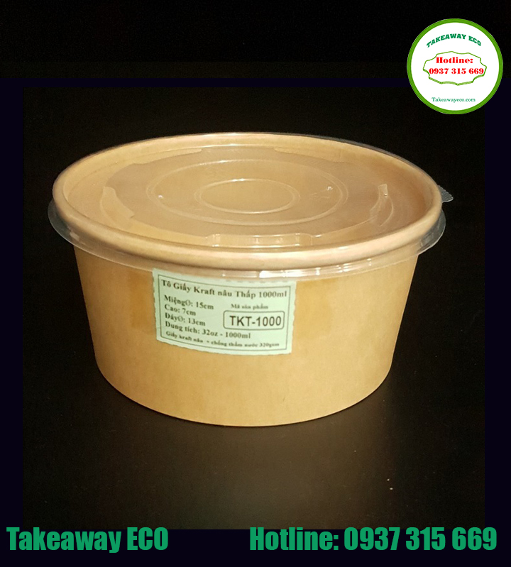 Tô giấy kraft nâu 32oz, 1000ml